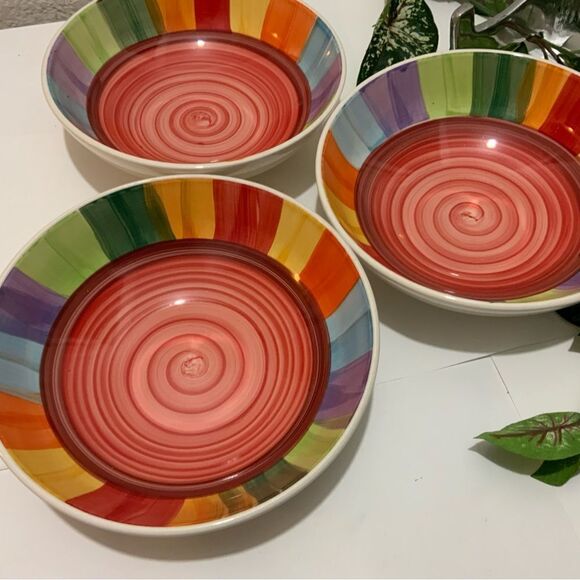 3 Beautiful Ceramic salad soup Bowl multicolor 7” geometrical G4 - Picture 6 of 8